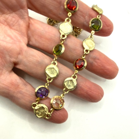 Gold Tone Multi Colored Faceted Glass Bezeled Necklace - Picture 3 of 7
